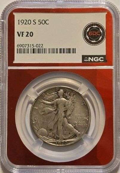 1920-S Walking Liberty Half Dollar in NGC holder VF20 Red Core Semi-Key Date