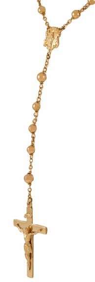 Polished Beaded Rosary Crucifix Virgin Mary Cross Pendant Necklace in 14K