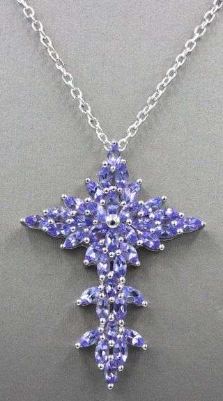925 Sterling silver Tanzanite cross pendant on chain