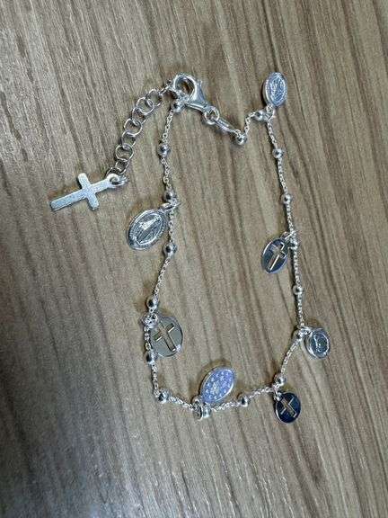 Sterling Silver 925 Italian Rosary Bracelet 7 Inch + 1 Inch Extension