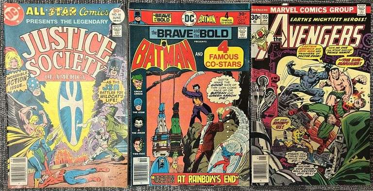 Vintage DC & Marvel Comic Book Lot – All-Star Comics #66, Brave & the Bold #130, Avengers #155 (1970