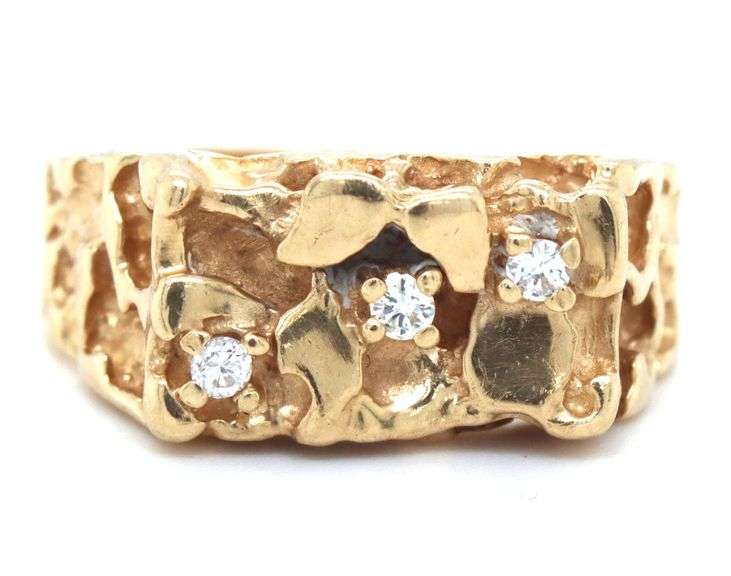 Classic 10K YG Man's Nugget Ring with Diamonds