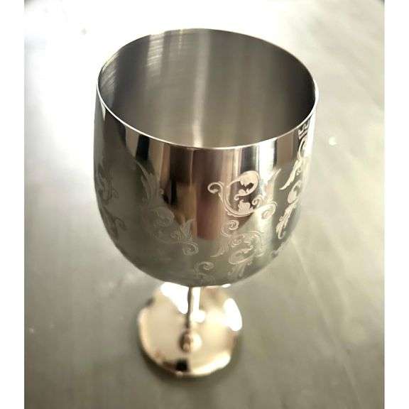 Lot of 2 Gold Etched Stainless Steel Goblets