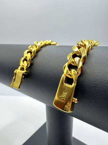 Strong 30 Gram 14 Kt Gold Plated Concave Cuban Link Bracelet