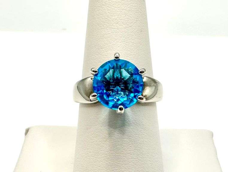 Amazing 14 Kt White Gold Plate 3.5 Ct Swiss Blue Topaz Ring