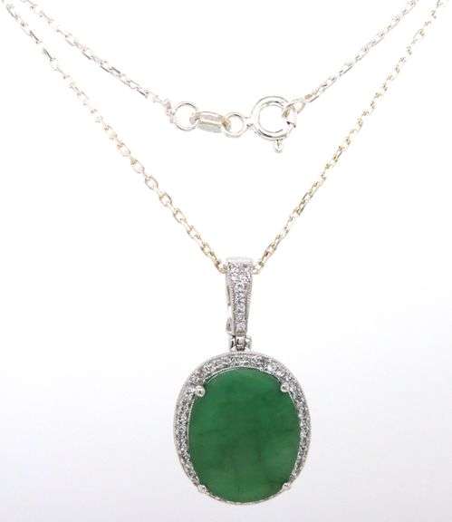 Darling 8.75CTS Oval Cut Natural Emerald & 1.10CTW White Sapphire Pendant Necklace in Sterling Silve