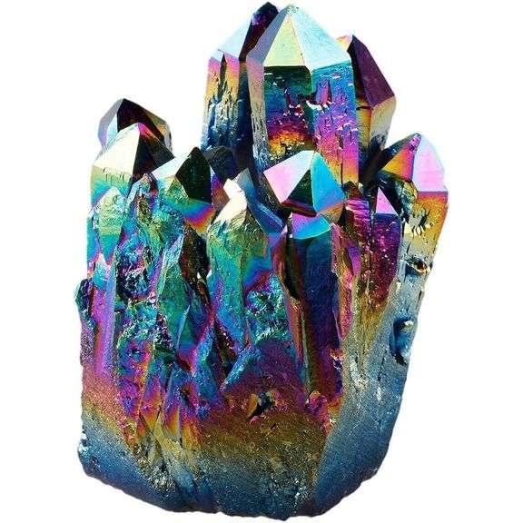 Rainbow Aura Quartz Crystal Cluster Titanium Coated