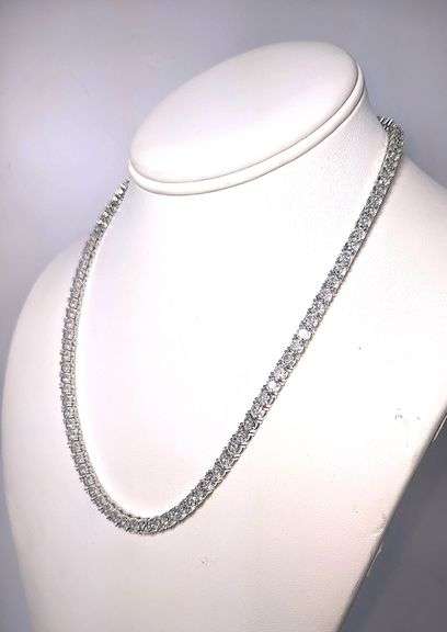 Sparkling 14 Kt White Gold Plated 60 Cttw Tennis Necklace