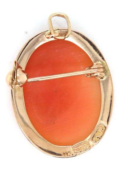 14kt Yellow gold Cameo brooch pendant