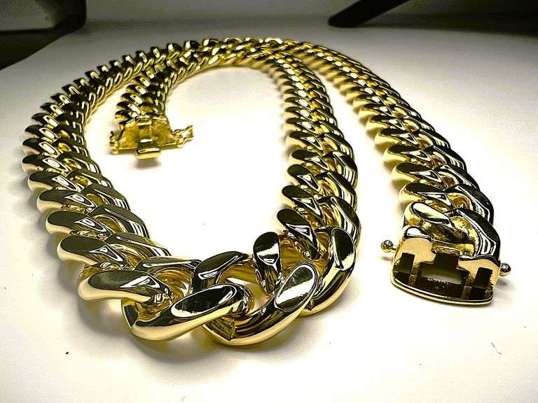 Huge Yellow Gold Plate Cuban Curb Link Chain Necklace