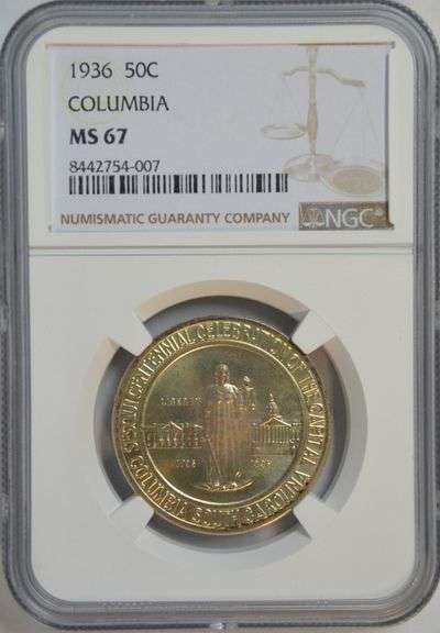 Awesome NGC MS67 graded 1936 Columbia Commemorative Half Dollar