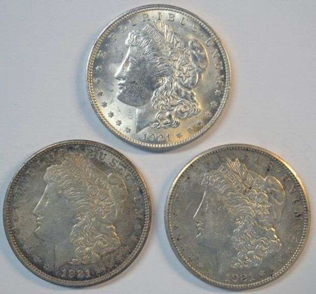 1921 P-D-S Morgan Silver Dollars. Last year of issue for Morgans