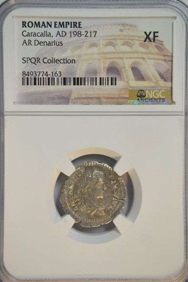 Handsome Caracalla Roman Silver Denarius, 198-217 AD. NGC XF