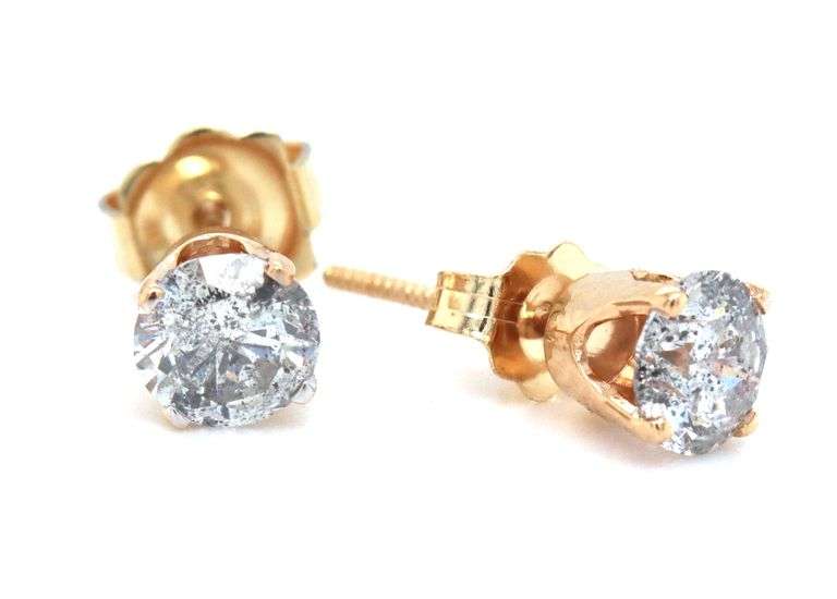 14kt Yellow gold 0.75ctw round brilliant cut diamond stud