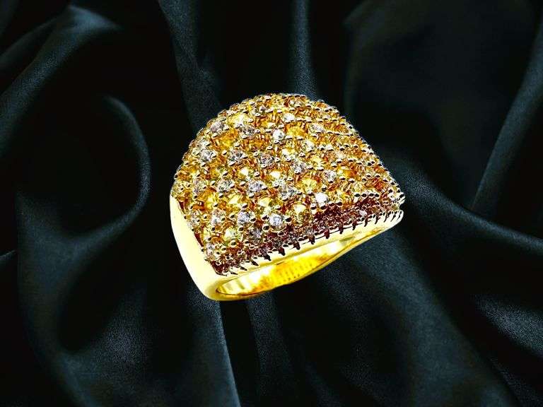 14 Kt Gold Plate 5.75 Cttw Simulated Vs1 Yellow Diamond and White Diamond Ring