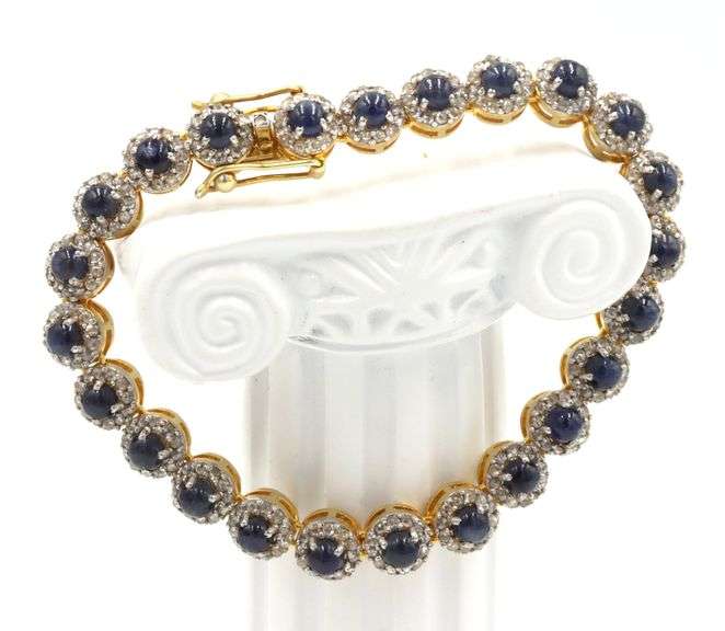 Breathtaking Brand New European 12.45CTW Round Cabochon-Cut Star Blue Sapphire & 4.09CTW Diamond Bra
