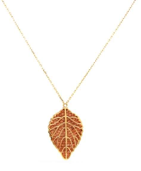 Inticate 18K YG Leaf Pendant on Necklace
