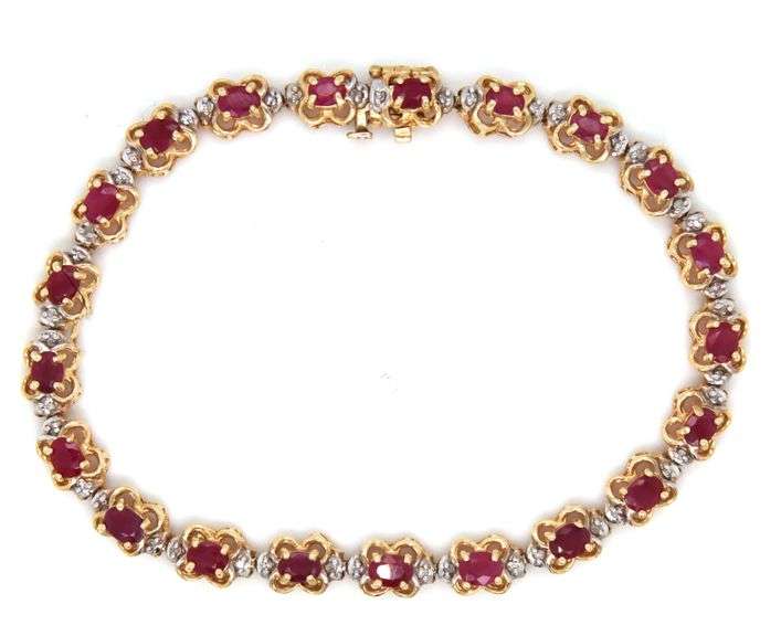 Nice 14K YG Ruby and Diamond Bracelet