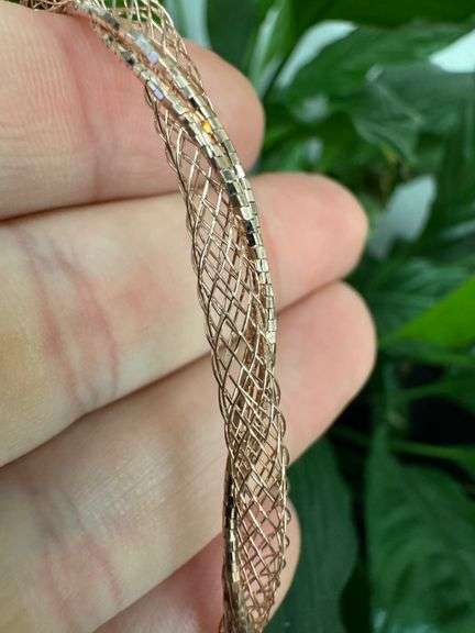 Sterling Silver 925 Rose Gold Plated Net Wrap Italian 8" Bracelet