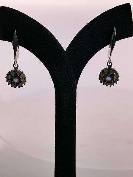 CERTIFIED 18K WHITE GOLD DIAMOND AND SAPPHIRE EARRINGS