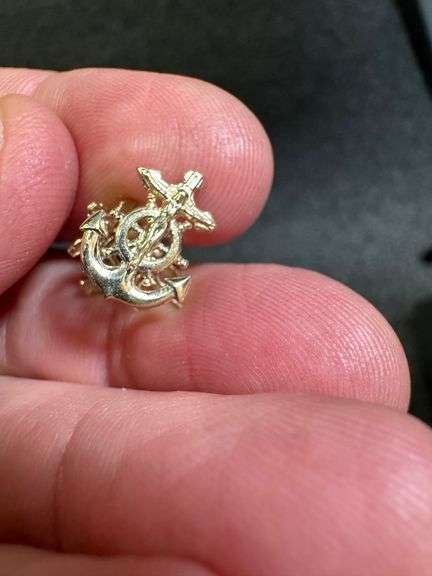 10K Yellow Gold Nautical Anchor & Captains Wheel Earrings