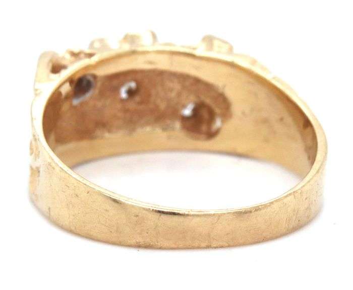 Classic 10K YG Man's Nugget Ring with Diamonds