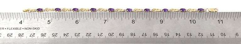 Pretty 10K Yellow Gold Amethyst Gemstone Bracelet with Diamond Accents