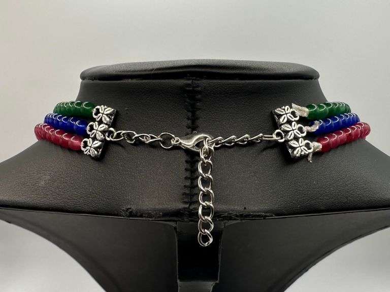 Beautiful Natural Ruby Emerald Blue Sapphire Necklace