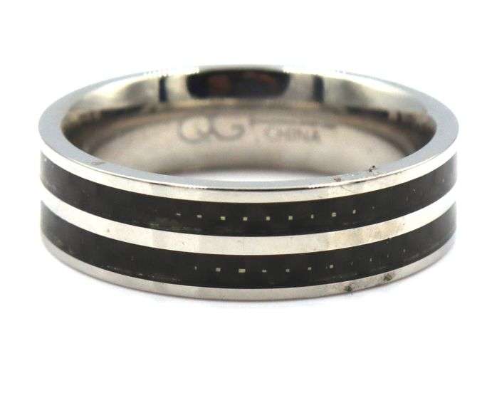 Chisel stainless steel polished with double row black carbon fiber Inlay band