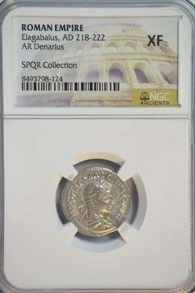 Great Elagabalus Roman Silver Denarius, 218-222 AD. NGC XF