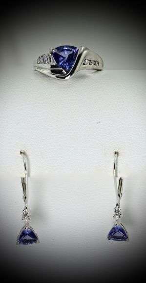 Stunning 14K White Gold Trillion-Cut Tanzanite Suite