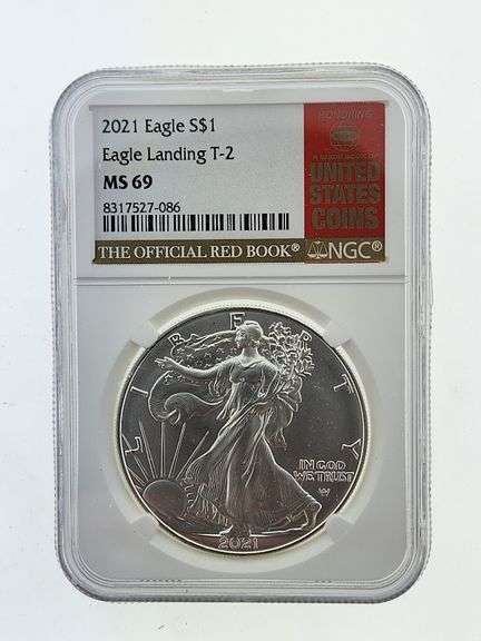 2021 American Silver Eagle, NGC MS69 Type 2 "Red Book Label"