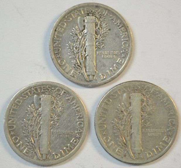 1918-P in XF, 18-D in VF, & 18-S in XF Mercury Dimes