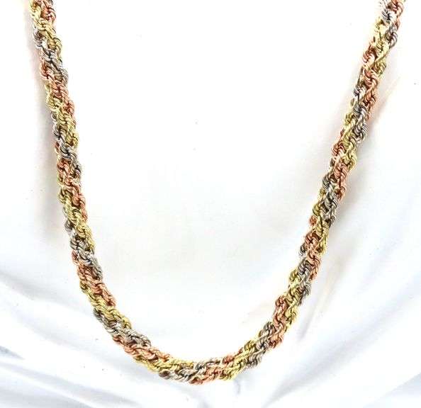 14kt Tri color gold rope chain necklace