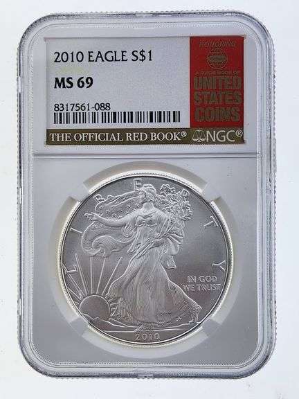 2010 American Silver Eagle, NGC MS69 "Red Book Label"
