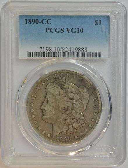 Scarce collectible 1890-CC Morgan Silver Dollar. PCGS VG10