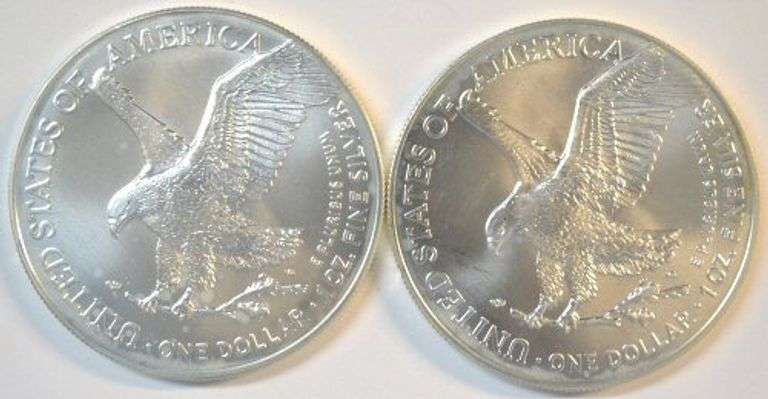 2 Pristine Superb Gem BU 2025-W $1 American Silver Eagles