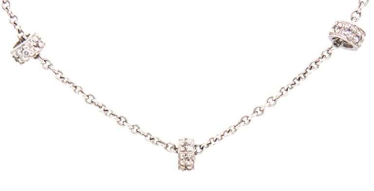 Stylish 14K WG Cable Link Necklace with Diamond Rondels