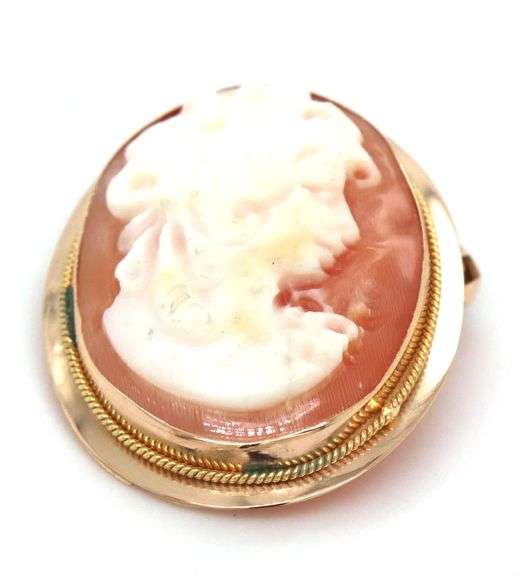 14kt Yellow gold Cameo brooch pendant