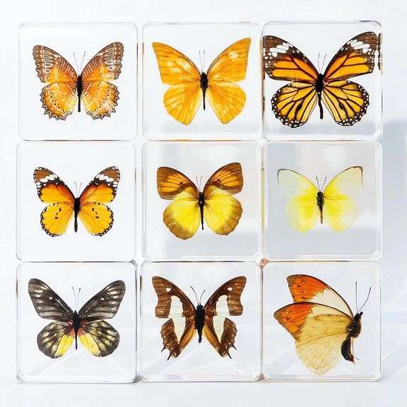 Set of 5 Real Butterfly Specimens in Clear Resin