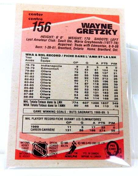Wayne Gretzky 1989 O-Pee-Chee Hockey Card