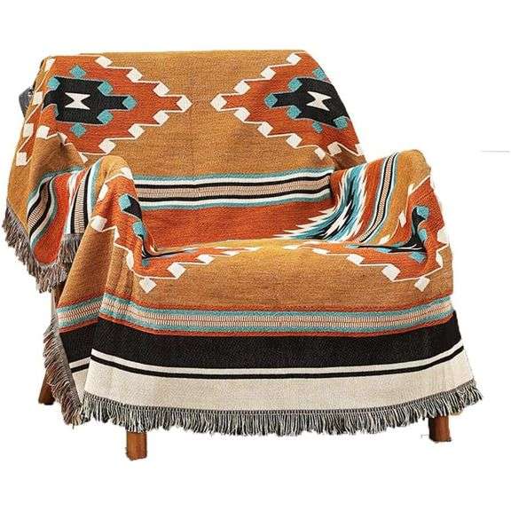 Aztec Throw Blanket Reversible Boho Cover