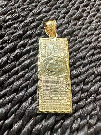 10k Yellow Gold $100 Dollar Bill Pendant