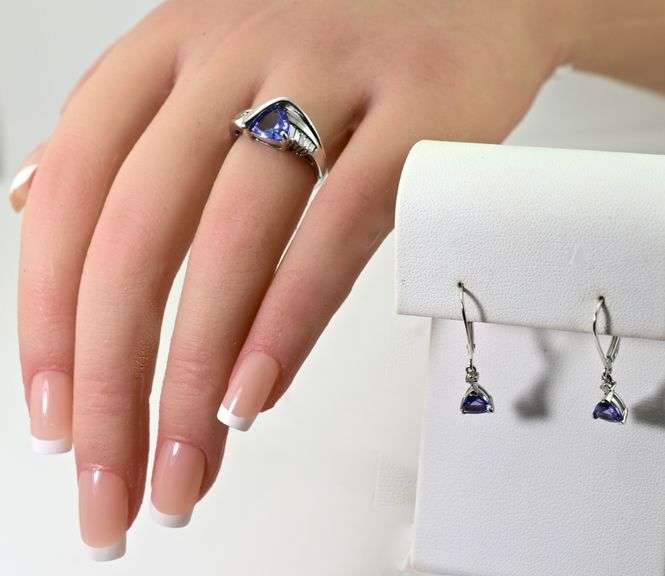 Stunning 14K White Gold Trillion-Cut Tanzanite Suite