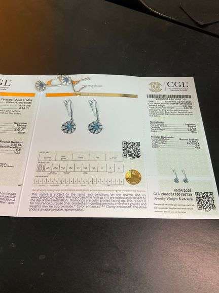 CERTIFIED 18K WHITE GOLD DIAMOND AND SAPPHIRE EARRINGS