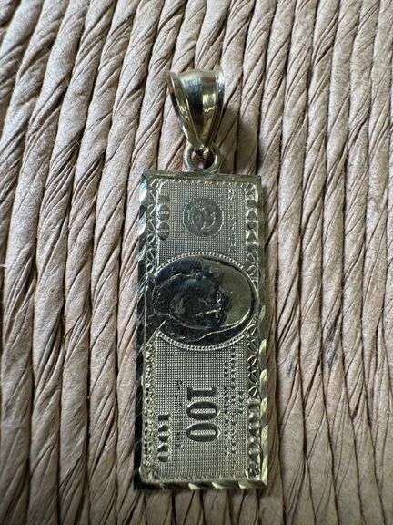 10k Yellow Gold $100 Dollar Bill Pendant