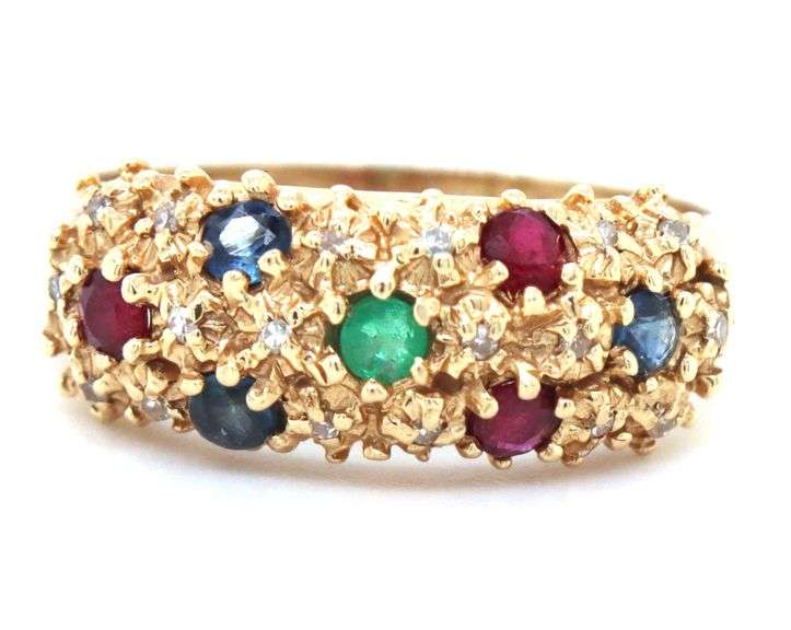 Colorful 14K YG Ring with Ruby, Emerald, & Sapphire