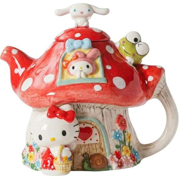 Hello Kitty Mushroom Teapot Hand-Painted Collectible