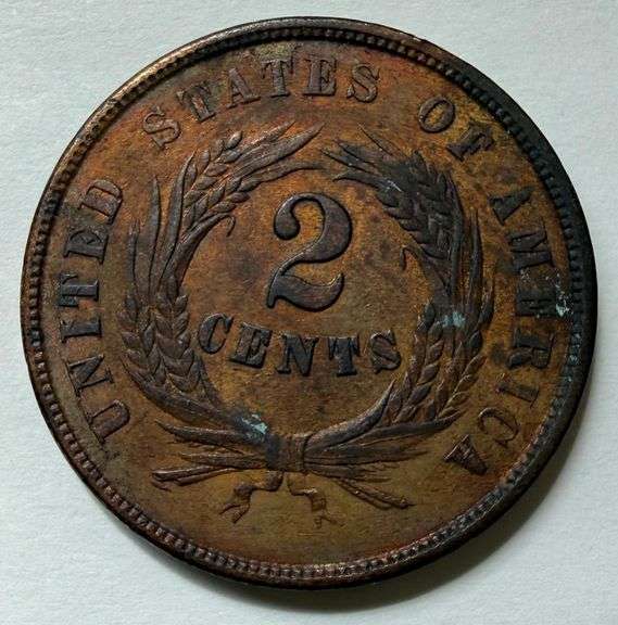 1864 Unc Large Motto 2 Cent Piece