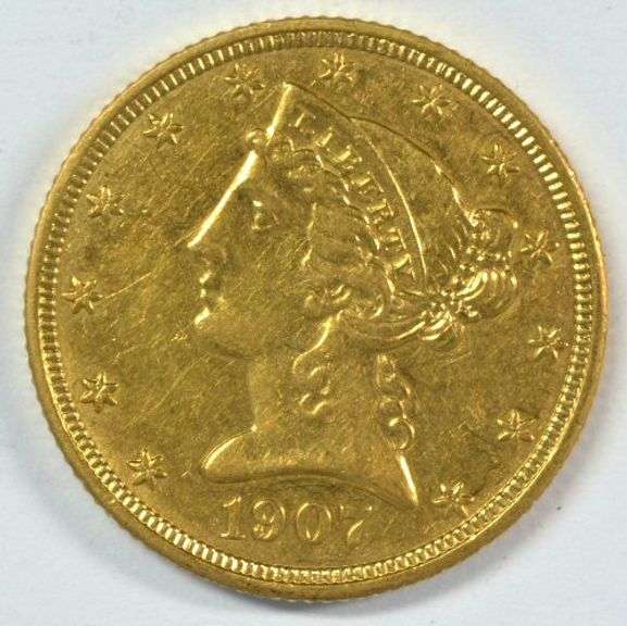 1907-D $5 Liberty Gold Half Eagle Semi-Reflective Uncirculated Flashy Final-Year Denver Issue